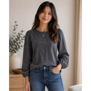 LOFT Petites Women's Long Sleeve Balloon Sleeve Blouse Size XSP Charcoal Grey